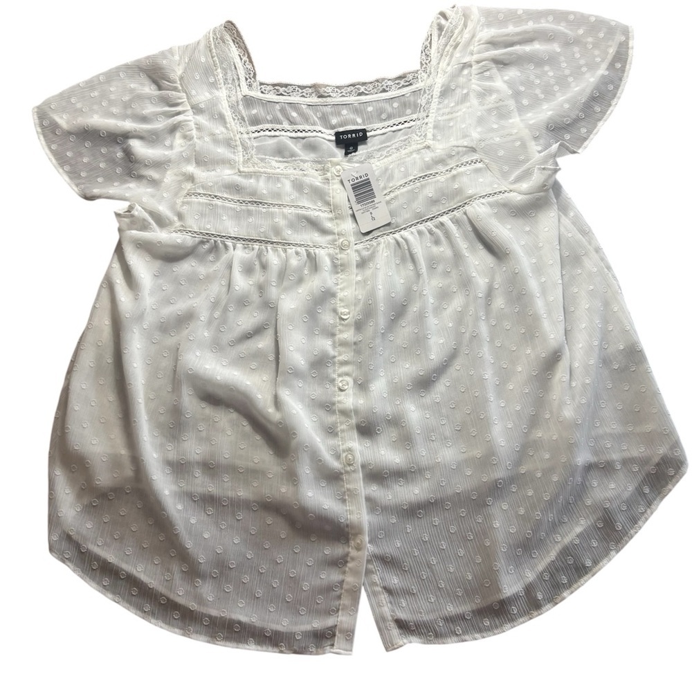 Torrid Chiffon Clip Dot Button-Front Blouse - Picture 4 of 7